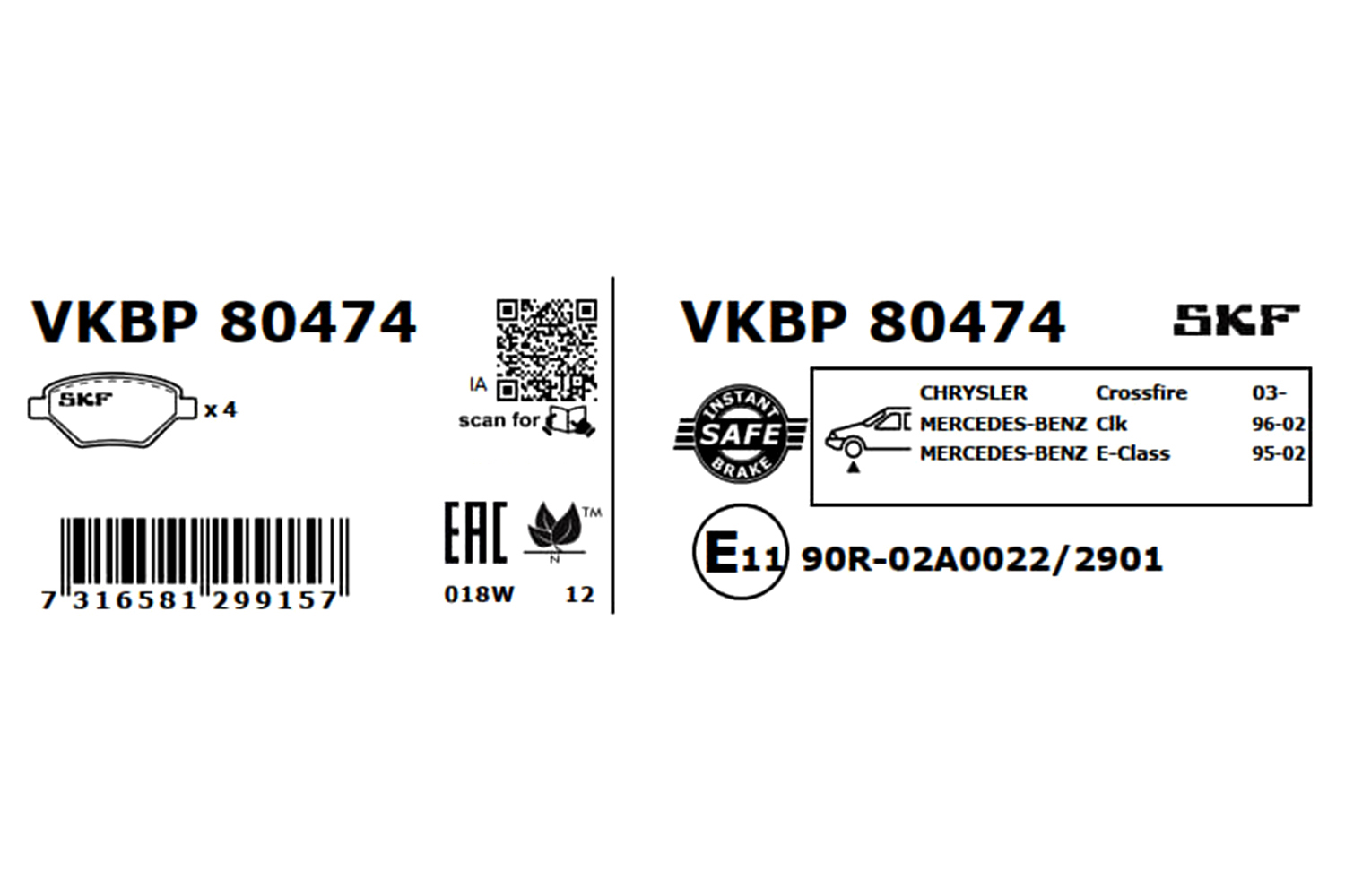 SKF VKBP 80474 Bremsbelagsatz, Scheibenbremse